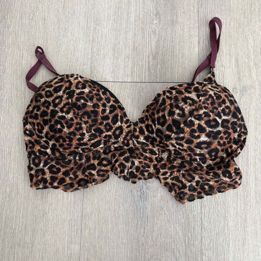 PINK Victorias Secrets Lace Bralette Small Chettah Animal Print Black Brown